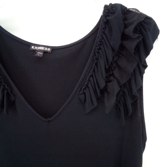 Express Ruffle Black Early 2000's Top Spandex Blend 2010 L Retro - Picture 7 of 7